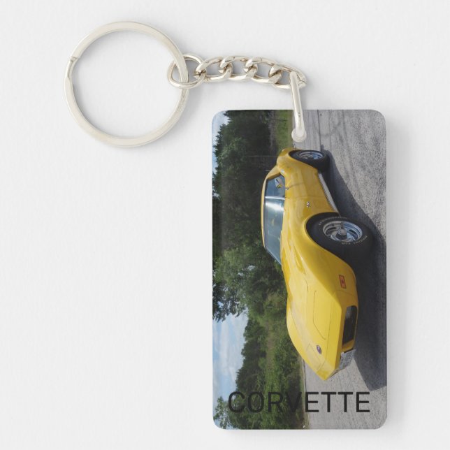1973 Yellow Corvette Double Sided Acrylic Keychain (Front)