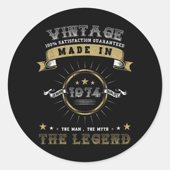 1974 Born Birthday Vintage Classic Round Sticker (Front)