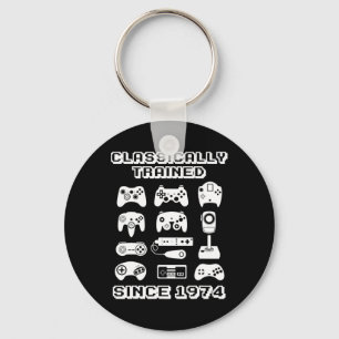 1974 Old School Video Game Theme Birthday Gift Men Keychain