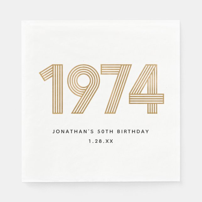 1974 White Black Gold 50th Birthday  Napkin (Front)