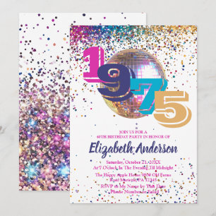 1975 Colourful Disco 50th Birthday Party Customiza Invitation