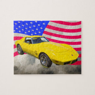 1975 Corvette Stingray With American Flag Jigsaw Puzzle
