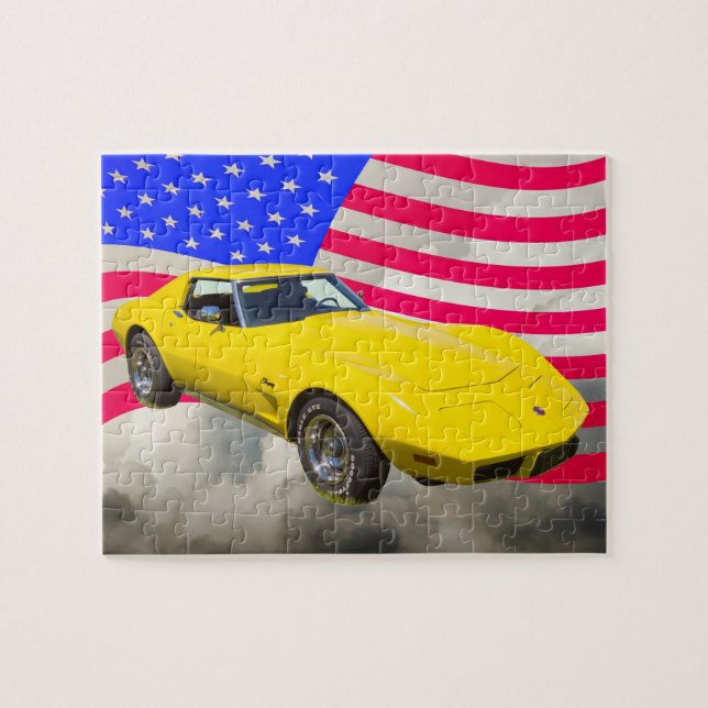 1975 Corvette Stingray With American Flag Jigsaw Puzzle (Horizontal)
