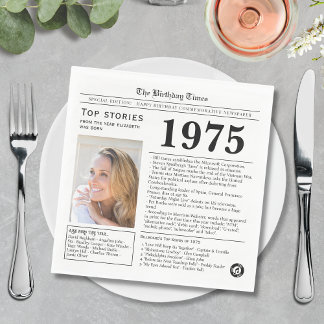 1975 Newspaper Birthday Trivia Napkin