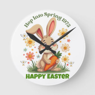 1975 Retro Spring Bunny Round Clock