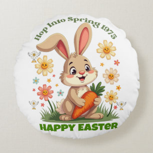 1975 Retro Spring Bunny Round Pillow