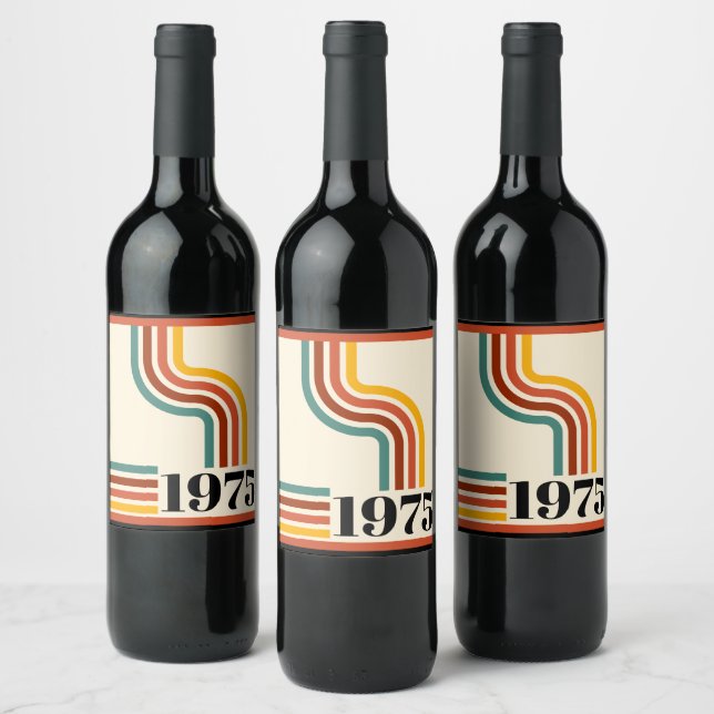 1975 Retro Stripe Vintage Orange Wine Label (Bottles)