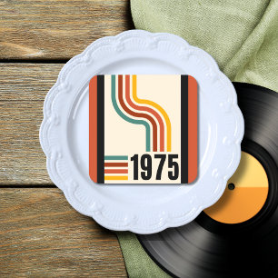 1975 Retro Stripes Vintage Poster Square Paper Coaster