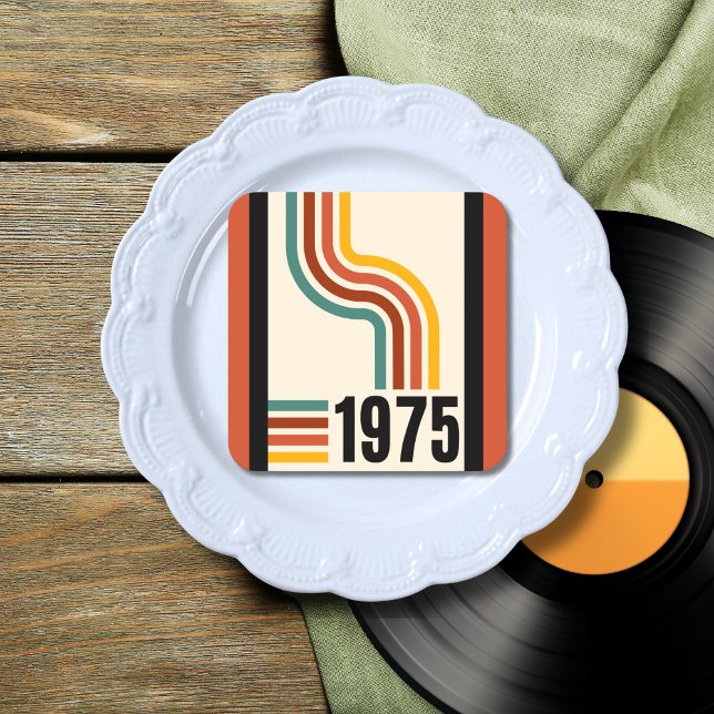 1975 Retro Stripes Vintage Poster Square Paper Coaster (Creator Uploaded)