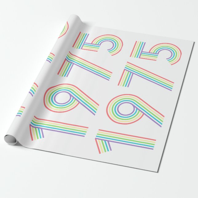 1975 Retro Vintage Rainbow Numeral 50th Birthday Wrapping Paper (Unrolled)