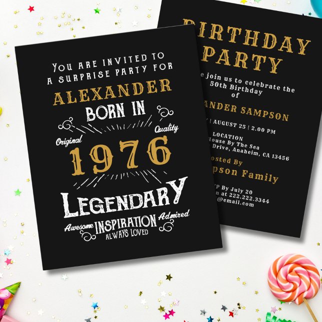 1976 Budget 50th Birthday Invitation Legend Flyer (1976 birthday invitation budget flyer. White background.)