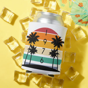 1976 Retro Stripe Sunset Vintage Birth Year Can Cooler
