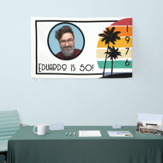 1976 Retro Stripe Sunset Vintage Custom Photo Name Banner