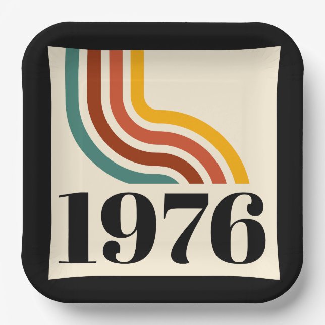 1976 Retro Stripe Vintage Poster 50th Birthday Paper Plate (Front)