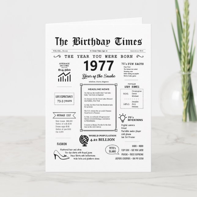 1977 L'Année De Votre Naissance Carte D'Anniversai (Devant)