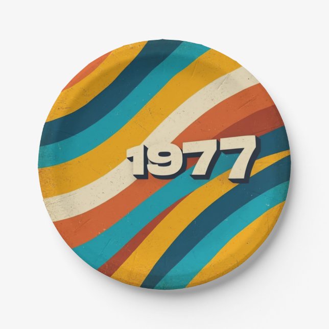 1977 Retro Paper Plates Vintage 70s Groovy Stripes (Front)