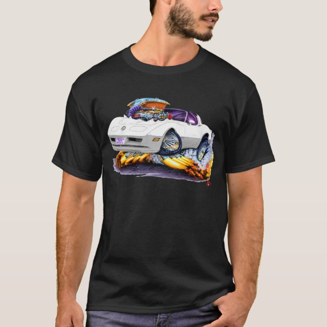 1980-82 Corvette White-Grey Car T-Shirt (Front)