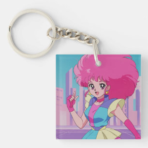 1980s anime-style characters keychain