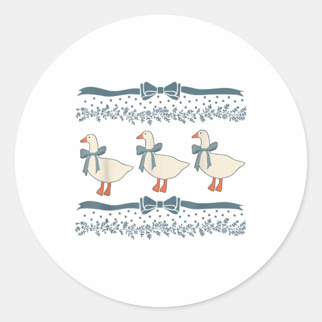 1980s Blue Ribbon Goose With Hearts  Classic Round Sticker (Front)