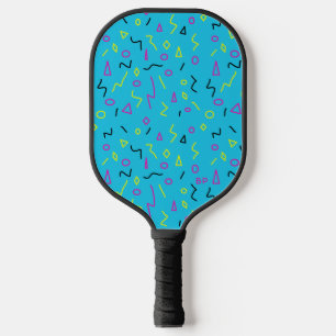 1980s Bright Blue Pink Yellow Squiggles Pattern Pickleball Paddle