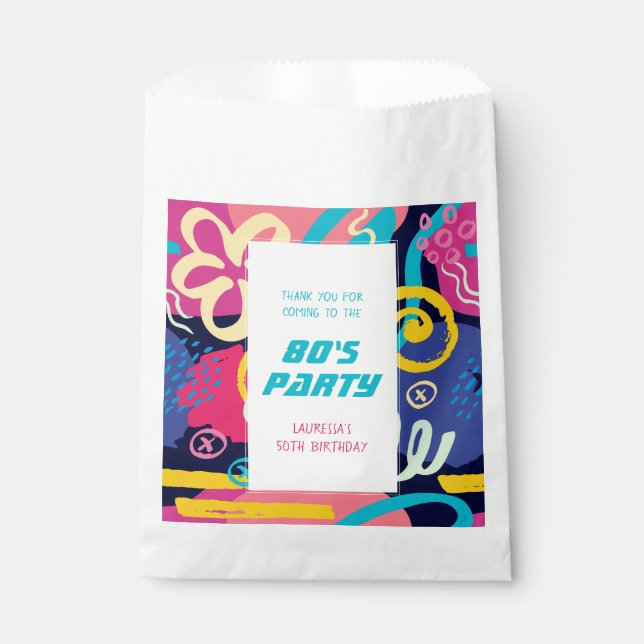 1980s Funky Colourful Doodles Retro Birthday Party Favour Bag (Front)