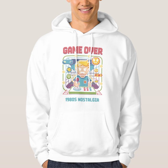 1980s Gamer Nostalgia – Pixel Art Joystick Graphic Hoodie (Front)