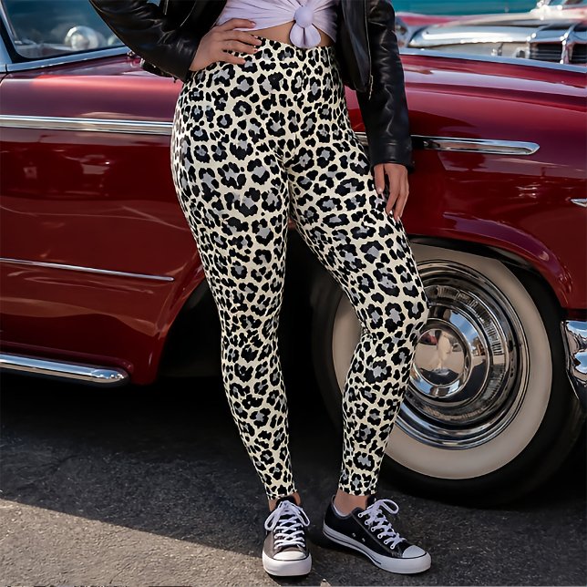 1980s Inspired Snow Leopard Print Punk Retro Leggings (Creator Uploaded)