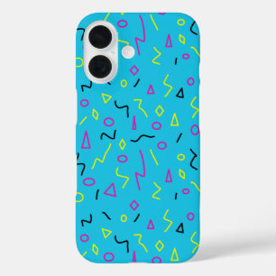 1980s Memphis Style Bright Blue Pink Yellow Retro iPhone 16 Case
