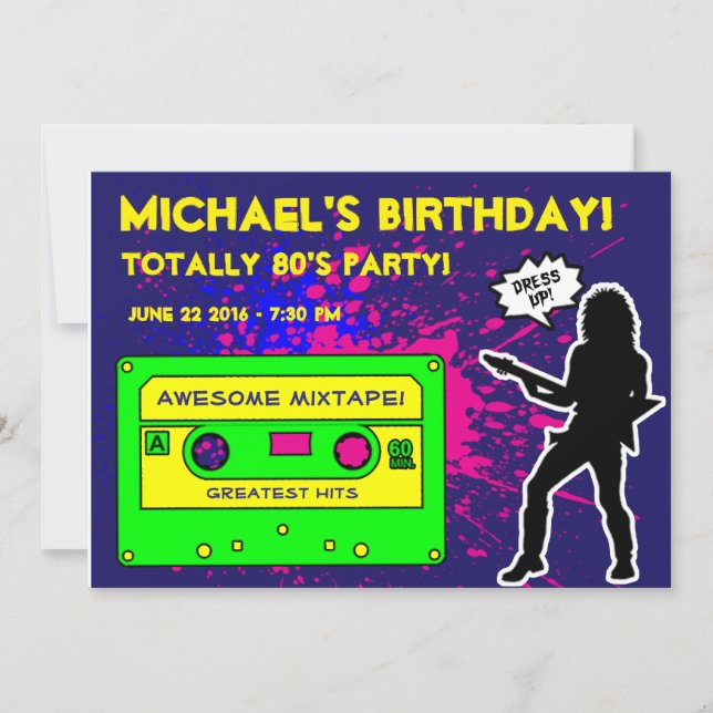 1980's Party Invitation, 80's Birthday Party, 80's Invitation (Front)