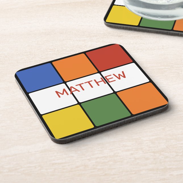 1980s Puzzle Cube Game Toy Personalized Coaster (Left Side)