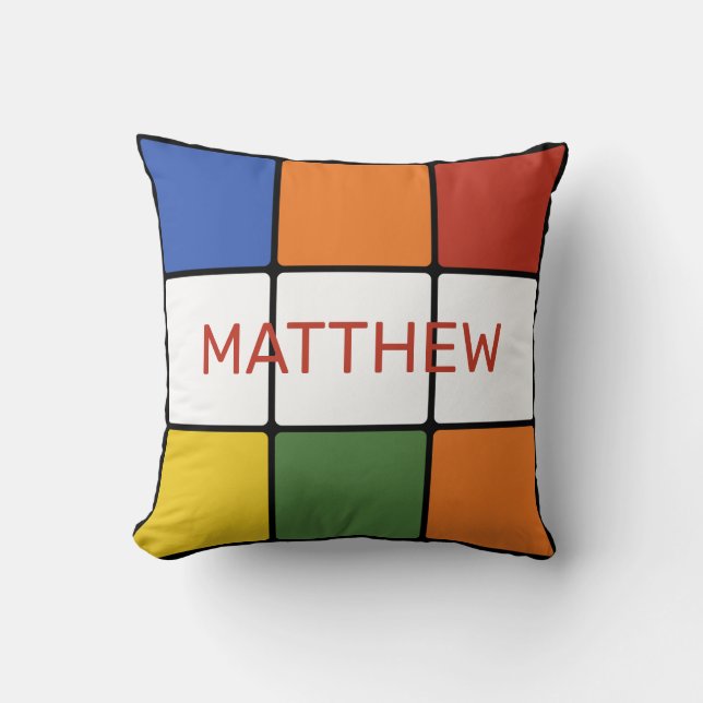 1980s Puzzle Cube Game Toy Personalized Throw Pillow (Front)