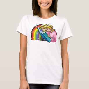 1980s Rainbow with Gemini Twins Reading Book T-Shirt