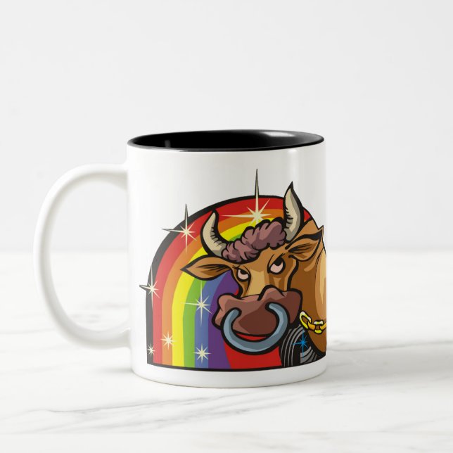 1980s Rainbow with Taurus Bull Two-Tone Coffee Mug (Left)