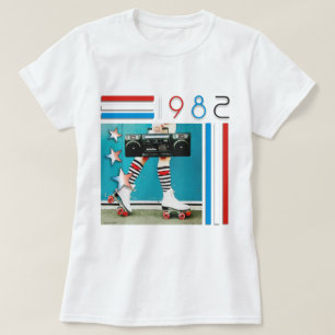 1980's Retro Boom Box and Roller Skates Design T-Shirt