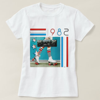 1980's Retro Boom Box and Roller Skates Design T-Shirt