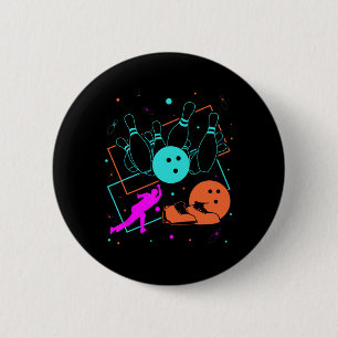 1980s Retro Style Bowler Team 80's Bowling  2 Inch Round Button