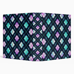 1980s Retro Style Sci-Fi Black, Blue & Pink Argyle Binder