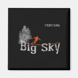 1980s Style Big Sky Montana Vintage Skiing T Shirt Magnet