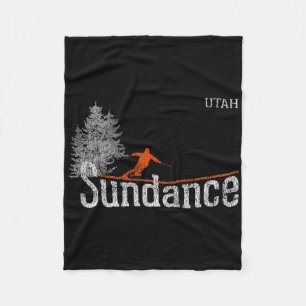 1980s Style Sundance Utah Vintage Skiing Fleece Blanket