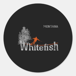 1980s Style Whitefish Montana Vintage Skiing Classic Round Sticker