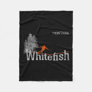 1980s Style Whitefish Montana Vintage Skiing  Fleece Blanket