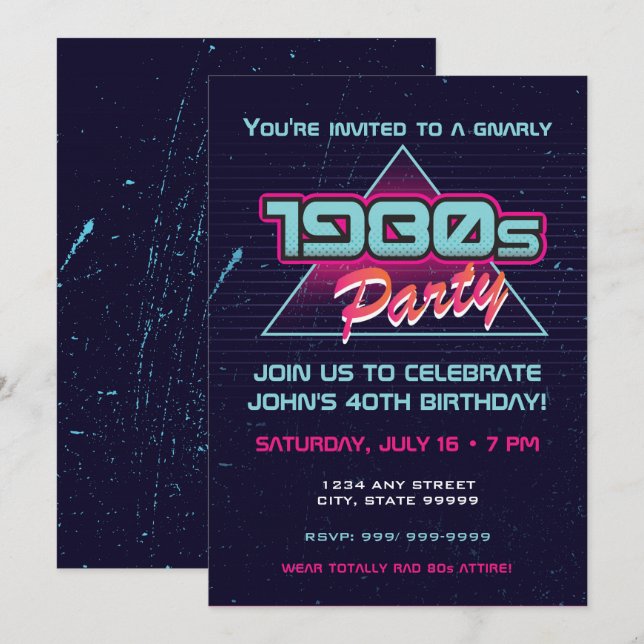 1980s Totally Rad Birthday Party Invitation (Front/Back)