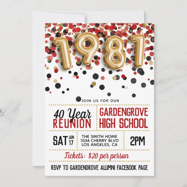 1981 High School College Reunion Invitation (Front)
