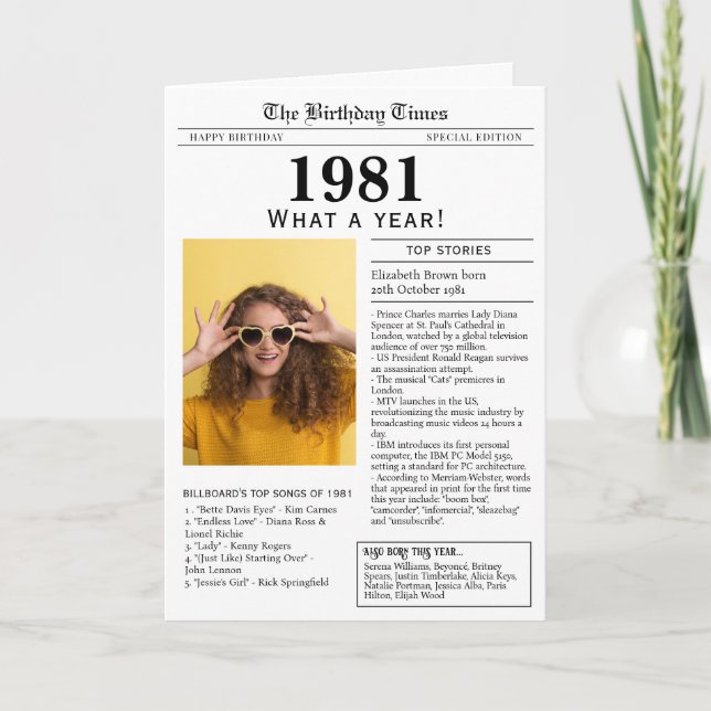 1981 Newspaper Birthday card (Front)