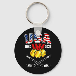 1982 2026 Hockey Vintage Usa Crossed Sticks Keychain