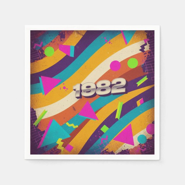 1982 - Retro Vintage 80s Neon Geometric - Napkin (Front)