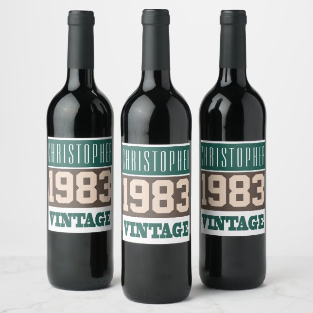 1983 Year of Birth. Birthday Vintage Wine Label (Bottles)
