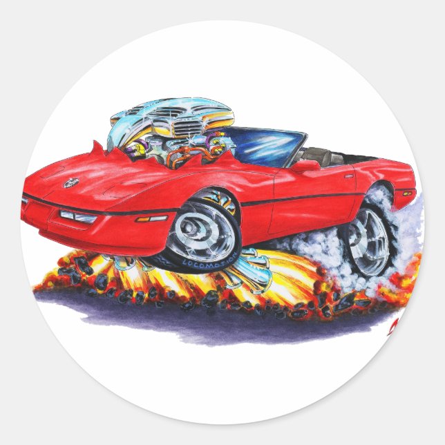 1984-93 Corvette Red Convertible Classic Round Sticker (Front)