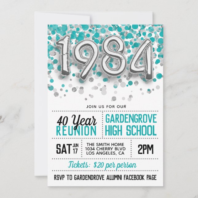 1984 High School College Reunion Invitation (Front)