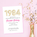 1984 Hot Pink White Gold 40th Birthday Invitation<br><div class="desc">Celebrate with these 1984 inspired 40th birthday invitations.</div>